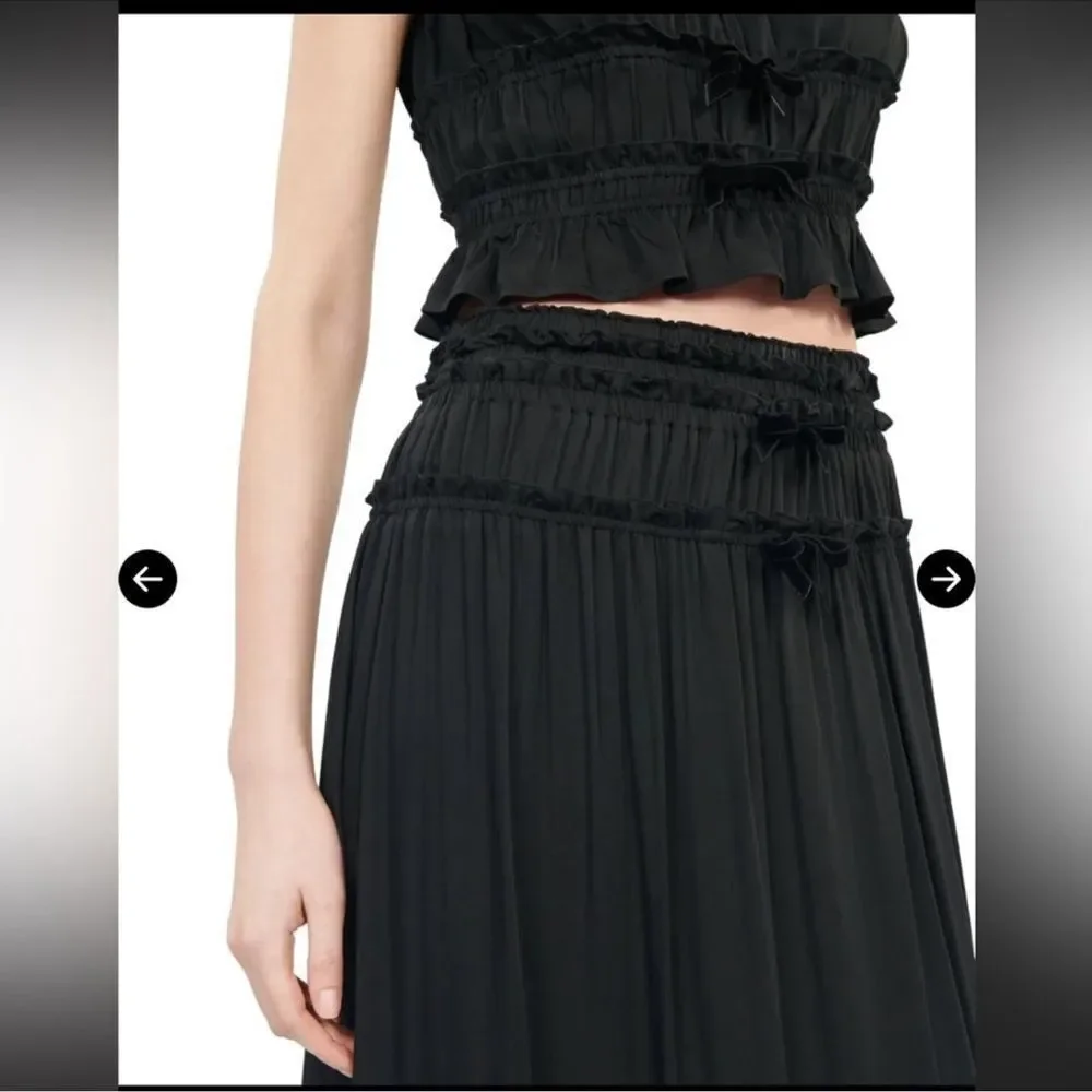 $215 The Kooples Shirred Maxi Skirt Bow Detail NWT - Picture 4 of 11